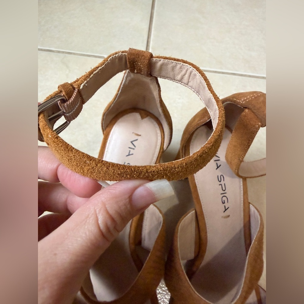 Via Spiga Womens Wendolin Suede Textured Block Heels Tan Size 7.5 US - Picture 5 of 11